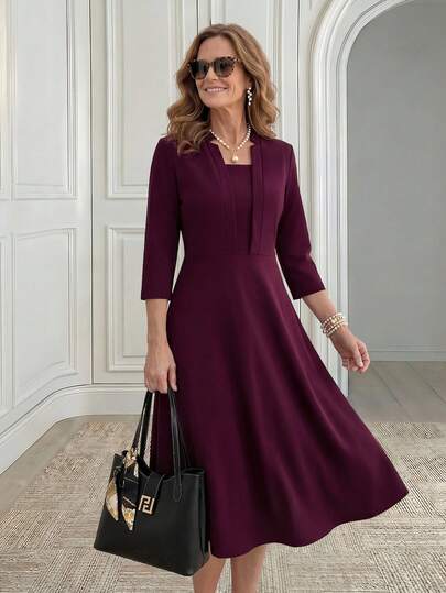 Miaspire Vestido elegante de unicolor para ir al trabajo para mujeres de mediana edad y mayores