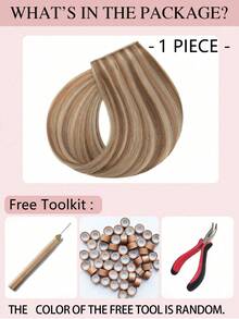 9AM HAIR 蝴蝶结发片，真人发，无胶 OVO PU 孔，手工编织，隐形 DIY 双层发片，直发，1 片装，16 英寸 - S6/18K - 查看 2
