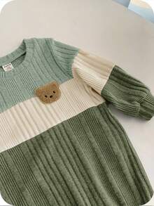 SHEIN Baby Boy 3D Bear Pattern Color Block Casual Daily Long Sleeve Winter Jumpsuit - Multicolor - View 5
