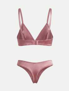 lacRébo Pink Stretch Satin Lingerie Set With Triangle Bra, Matching Brief And Flower Trim Cute Romantic - Pink - View 7