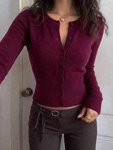 Autumina Women's Long Sleeve Sweet Casual Slim Fit Polar Fleece Cardigan - Burgundy - View 4