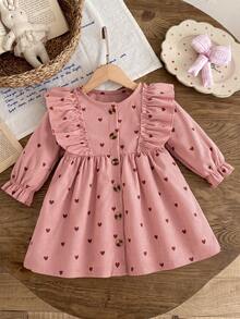 SHEIN 1件女嬰洋裝 春/秋休閒洋裝 森系刺繡洋裝 嬰兒幼兒洋裝 - 粉色 - 查看 3
