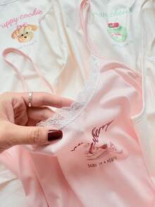 Slumberry CURVE Plus Size Women Sweet Cute Lace Camisole Dessert Ice Cream Cookie Print Knit Pajama Top 4pcs Set - Multicolor - View 5