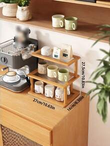1PC 3 Tier Bamboo Kitchen Organizer Rack Multifunctional Cup Mug Utensil Bottle Holder Shelf Countertop Storage Stand Drip Tray Breathable Moisture Proof 2 Styles For Dining Room Coffee Bar Desk Living Room Storage Shelf - Multicolor - View 10