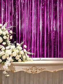 Hot Pink Foil Fringe Curtain – Metal Wire Backdrop For Photo Booth, Wedding, Birthday, Bridal Shower, Bachelorette Party Decor - Rose red - View 2