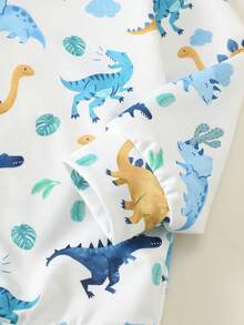 SHEIN Young Boy Young Boy Cute Casual Vacation Dinosaur & Coconut Tree Pattern Hooded Sweatshirt Suitable For Spring Autumn Winter Outdoor Sports Play Vacation Back To School Season - Multicolor - View 4