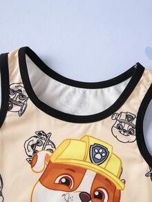 SHEIN | PAW Patrol Young Boys 2-Piece Set Casual Fashion Creative Personalized Fresh Cute Cartoon Pattern Print Tank Top And Shorts - Brown - View 4