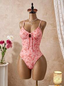 Bellisia 女款 26 春夏新款甜美碎花掛脖露背顯瘦一件式泳衣 - 粉色 - 查看 2