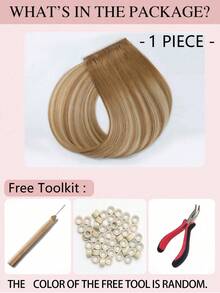 9AM HAIR 蝴蝶结发片，真人发，无胶 OVO PU 孔，手工编织，隐形 DIY 双层发片，直发，1 片装，16 英寸 - S10/10/22 - 查看 2