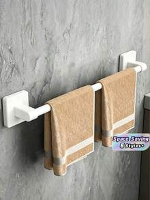 Rak Handuk Tempel Tanpa Lubang, Mudah Dipasang, Sangat Lengket, Tahan Lama, Rak Handuk Gantung Dinding, Aksesori Kamar Mandi Hemat Ruang - Putih - View 1
