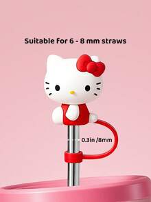 HELLO KITTY AND FRIENDS | SHEIN 1件 3D小貓蝴蝶結矽膠吸管蓋（不含吸管），日常、情人節 - 紅色 - 查看 3