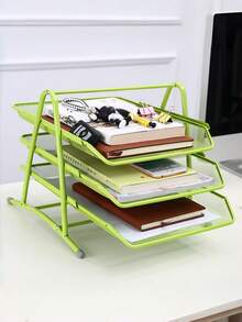 Office Supplies: Iron Wire Mesh Metal Three-Layer File Rack, Document Tray, Storage Rack, File Tray, Document Organizer, Drawer Type. - multicolor - View 12