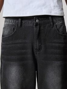 ROMWE MEN Jeans de corte holgado con patrón bordado para hombre - Negro - Ver 7
