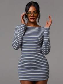Athîral Women's Striped Casual Daily Mini Dress - Blue - View 3