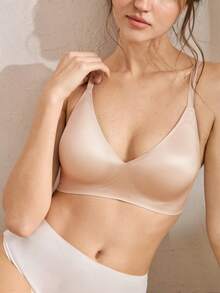 Ocili 女款無縫無鋼圈深V領聚攏果凍軟支撐內衣，舒適側乳收斂日常極簡模杯胸罩，1件裝 - 杏色 - 查看 7