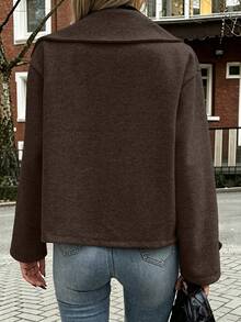 EMERY ROSE Women's Large Lapel Decorative Button Long Sleeve Wool Coat - Coffee Brown - View 2