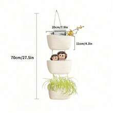 Wall-Mounted Storage Basket, Three-Tiered, Wall-Mounted Dormitory Room Organizer, Cotton-Woven Basket, Fits Behind Doors. - White - View 7