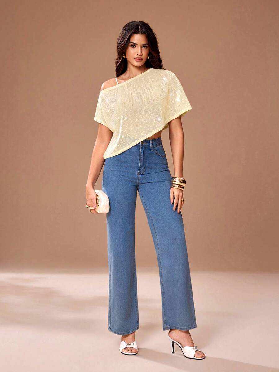 Glamance Women's Solid Color Casual Versatile Daily Wear Top - Light Yellow - View 1
