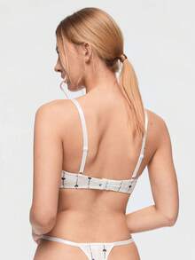 Bonmuse 1 Set Women's Lace Patchwork Heart Print Sexy Romantic Underwire Bra Set - White - View 2