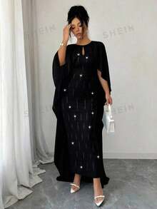 Selianne Gaun Capelet Biru Muda Elegan, Gaun Panjang Formal untuk Wanita, Musim Semi/Panas - Hitam - View 6