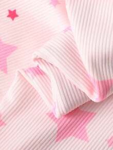 SHEIN 女童夢幻美人魚星光圖案印花 UV 光感螢光發光 甜美可愛風 針織彈性布料 舒適柔軟圓領短袖長褲緊身睡衣套裝 2件組 - 粉色 - 查看 10
