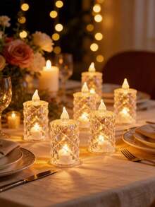 12/24pcs Crystal Diamond Shaped LED Candle Light,Battery Powered Flameless Candle Light, LED Decorative Tea Candle Light With Battery,Ideal For Wedding, Dining Table, Festival Decoration,Parties Desktop Decoration Candles - warm light - View 4
