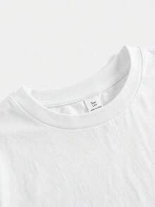 SHEIN 青少年女孩春/夏新款流行時尚休閒白色純色針織蕾絲拼接T恤洋裝 - 黑與白 - 查看 5