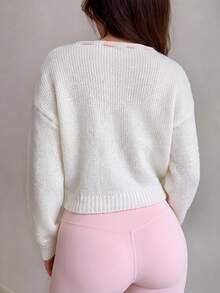 Autumina Women's Casual Cute Romantic Versatile Lace-Up Sweater Everyday Date White And Pink Autumn - White - View 2