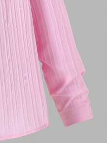 Regreso a la Escuela 3 Piezas Camisa con Botones y Cuello para Adolescentes en Rosa Sólido, Top Corto de Tirantes & Pantalones Largos - Rosa - Ver 3