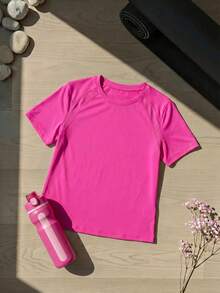 Cheerettes Women's Plus Size Solid Color Raglan Short Sleeve Sports T-Shirt - Hot Pink - View 6