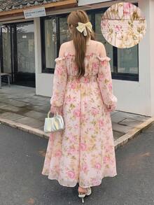 Bijouette 大尺碼甜美花卉印花梭織長袖度假洋裝 - 彩色 - 查看 3