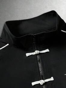 PAVTROS Men's Frog Button Design Long Sleeve Casual Jacket - Black - View 6