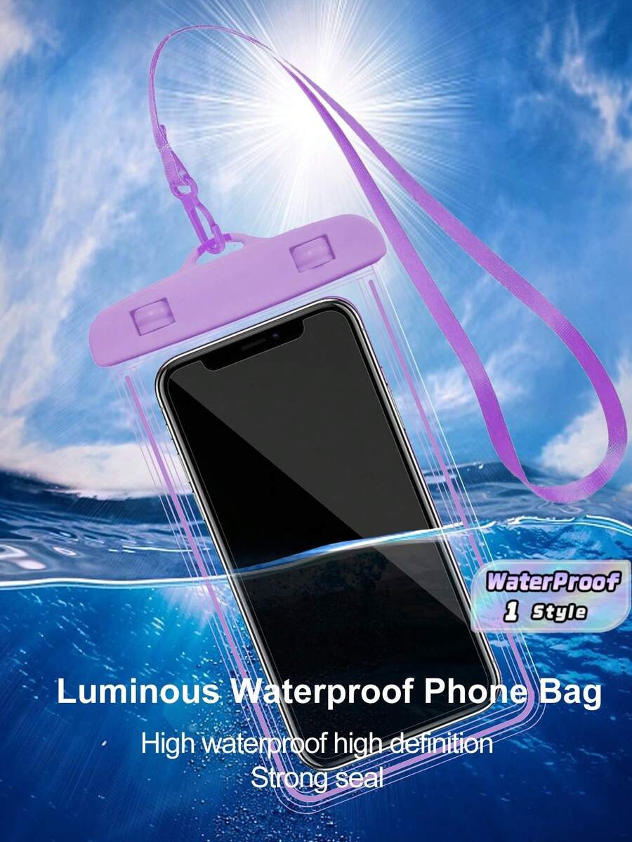 1pc Universal Waterproof Phone Pouch, Waterproof Phone Case, Compatible With IPhone 14/13/12/11 Pro Max/XS Plus, Fits Galaxy S22/S23 (Up To 7.0 Inches), 3D Dry Phone Bag - Purple - View 1