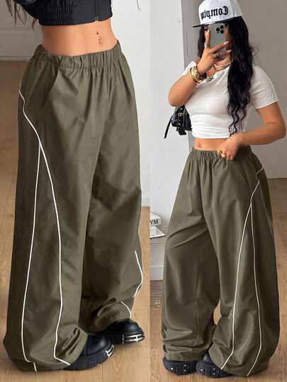 Coolane Women's Men's Plus Size Casual Cowboy Y2k Streetwear Vintage Sport Elastic Waist Straight Leg Loose Olive Green Pants Beach Summer Fall
