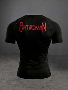 BATMAN X SHEIN RISE LYT T-shirt de sport pour hommes avec imprimé de lettre de chauve-souris - Noir - Voir 2