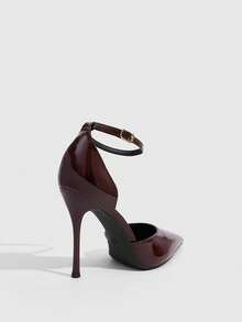CUCCOO SZL Women's Stiletto Heels With A Closed Back And Glossy Finish, Simple And Stylish For Commuting. - Coffee Brown - View 3