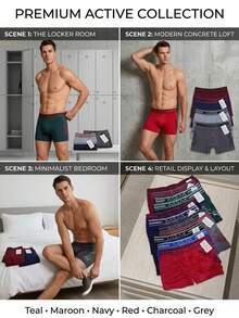 Set 12 piezas de calzoncillos bóxer elásticos cómodos para hombre con banda con diseño de letras - Multicolor F - Ver 2