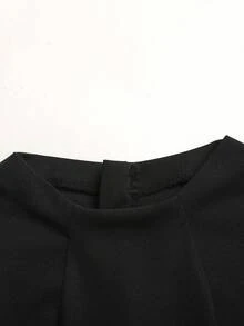 SHEIN 青少年女孩春夏針織黑色圓領短袖蕾絲下擺長洋裝，適合休閒度假、海灘度假、日常休閒穿著 - 黑色 - 查看 9