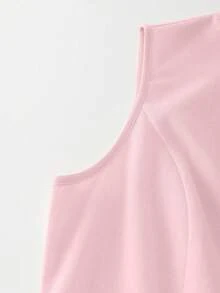 SHEIN Franclia 女款甜美蕾絲拼接裝飾圓領百褶洋裝 - 粉色 - 查看 4