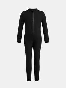 SHEIN Young Girl Young Girl Casual Daily Long Sleeve Sports Jumpsuit - Black - View 5