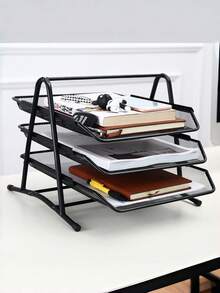 Office Supplies: Iron Wire Mesh Metal Three-Layer File Rack, Document Tray, Storage Rack, File Tray, Document Organizer, Drawer Type. - multicolor - View 8