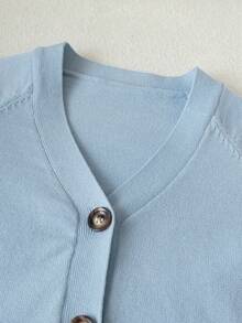 SHEIN Tween Girl Casual Versatile Solid Color Cardigan - Baby Blue - View 3