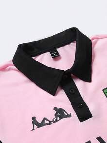 Manfinity Roghcode 男士字母印花對比色短袖 Polo 衫，青年街頭足球風，適合日常穿著、朋友聚會，也是送給男友的理想禮物 - 彩色 - 查看 8