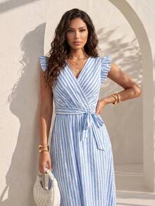 Structelle Women's V-Neck Striped Casual Daily Summer Long Dress - Multicolor - View 7