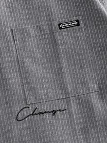 EASEVO Camisa de rayas con bolsillo con parche bordado para hombre de talla grande - Gris - Ver 6