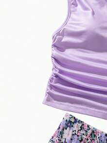 SHEIN Sparklyn 青少年女孩上衣與裙子兩件套，休閒修身度假風，極簡針織復古碎花女童套裝，開學季夏季穿搭 - 彩色 - 查看 5