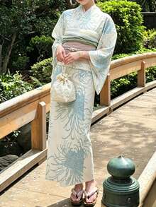 Irokai 花卉印花和服式喇叭袖长袍 - 彩色 - 查看 1