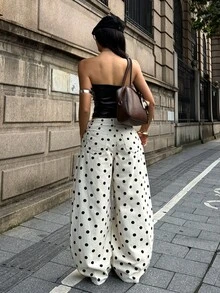 Coolane Women's Summer Fall Streetwear Going Out Casual Vintage Cotton Black Polka Dot Pattern Low Waist White Jeans Banana Harem Pants - Black and White - View 5