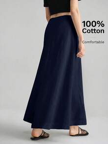 Ontre Women's Comfortable Skin-Friendly Premium Textured Fabric Fitted A-Line Skirt With Side Shell Button Decoration, Vacation Beach Casual Fashion Low-Key Old Money Style High-End Cruise Wear, Minimalist Luxury Quality Essential Outfit, Fashion Business Casual Urban Women's Office Wear, City Commute High-Quality Airport Wear, All-Season Versatile Clothing - Navy Blue - View 3
