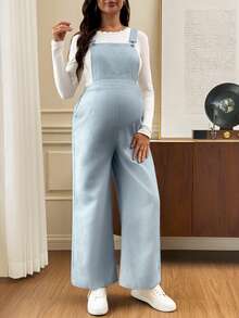 SHEIN Maternity Striped Pocket Design Casual Overalls Fall - Blue - View 9